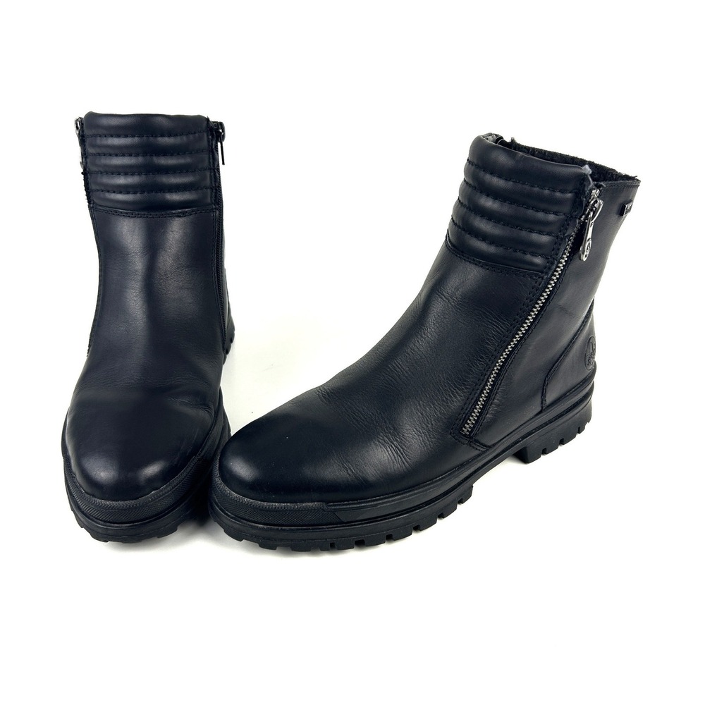 Rieker Ankle Boots Leather Women EU 40 US 10 Black Dual Zip Anti-Slip